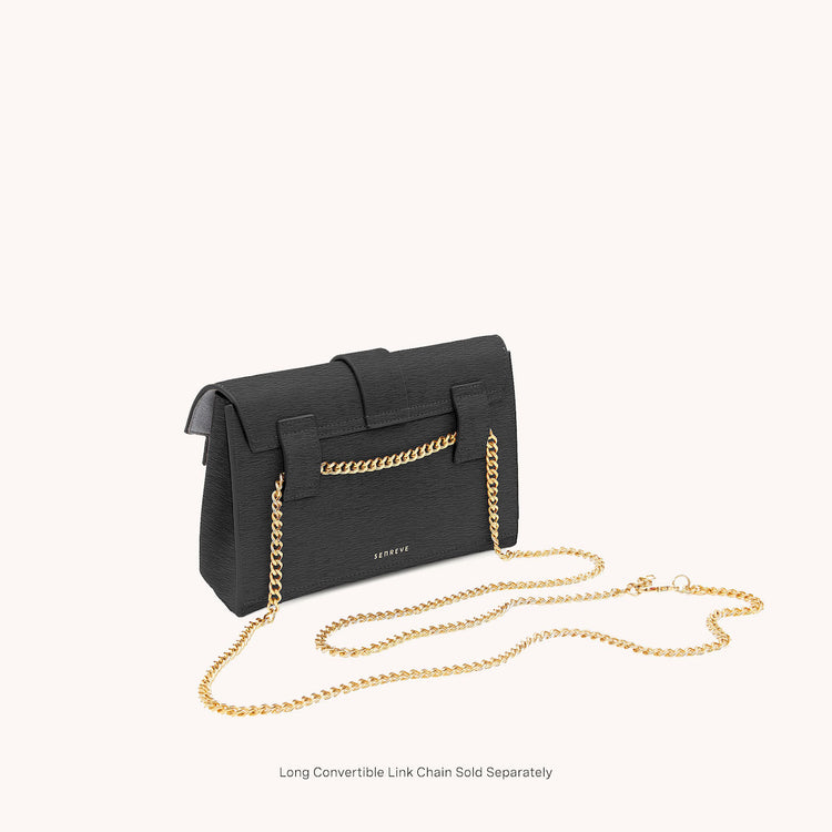 aria belt bag mimosa onyx back view with long gold chain