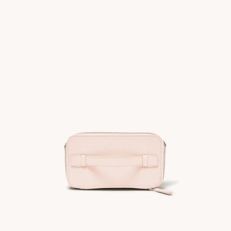 convertible jewelry box bag in pebbled blush top view
