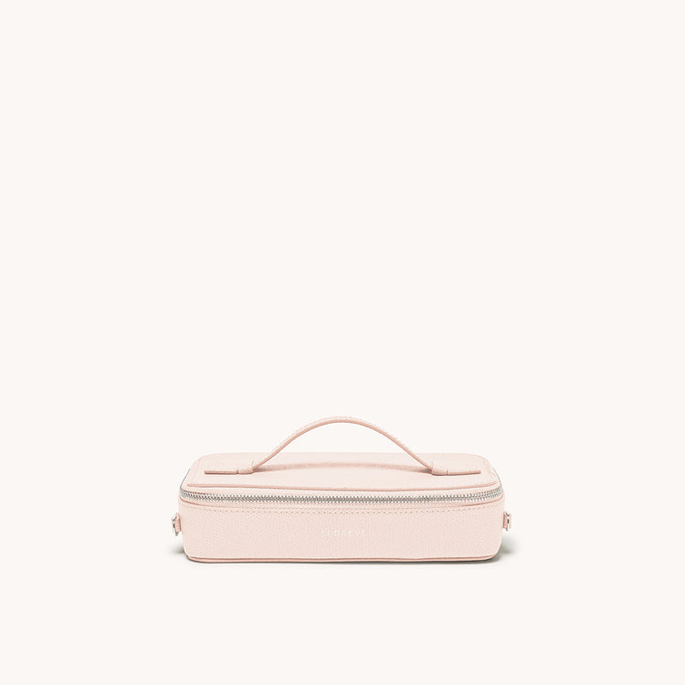 convertible jewelry box bag in pebbled blush front view