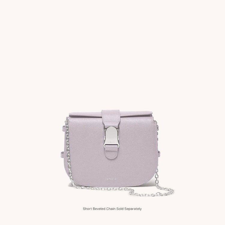 cadence crossbody pebbled lavender front view with gold chain