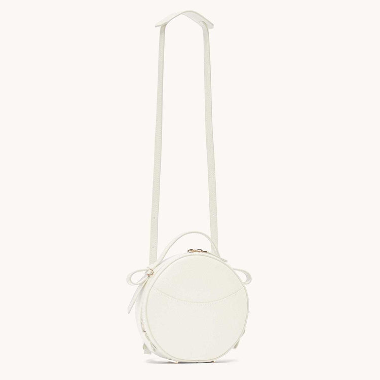 circa bag pebbled cream side view with long strap