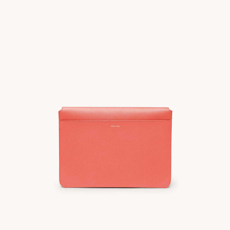 Mini envelope sleeve in coral back view.