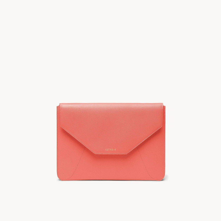 Mini envelope sleeve in coral front view.