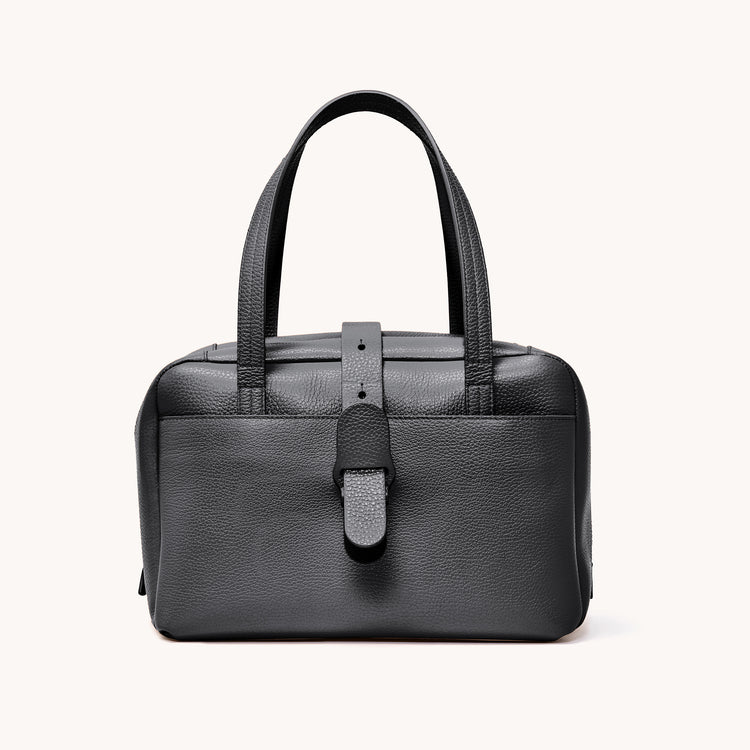 doctor bag dolce charcoal front view with sides pushed in