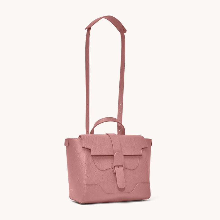 Midi Maestra Bag Pebbled Mauve with Silver Hardware Front View with Long Strap