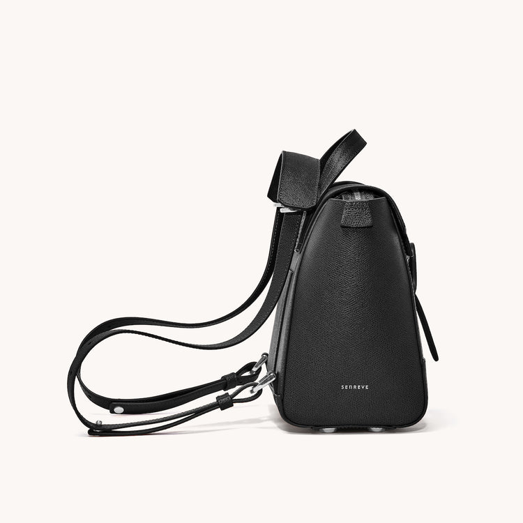 Midi Maestra Bag Pebbled Noir with Silver Hardware Side View