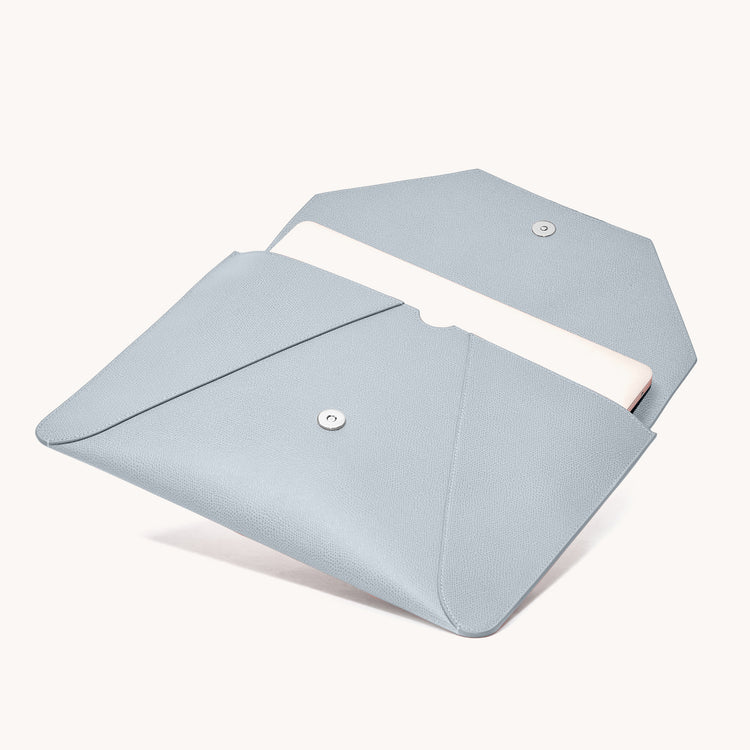 envelope laptop sleeve pebbled ice side view with open sleeve and laptop inside