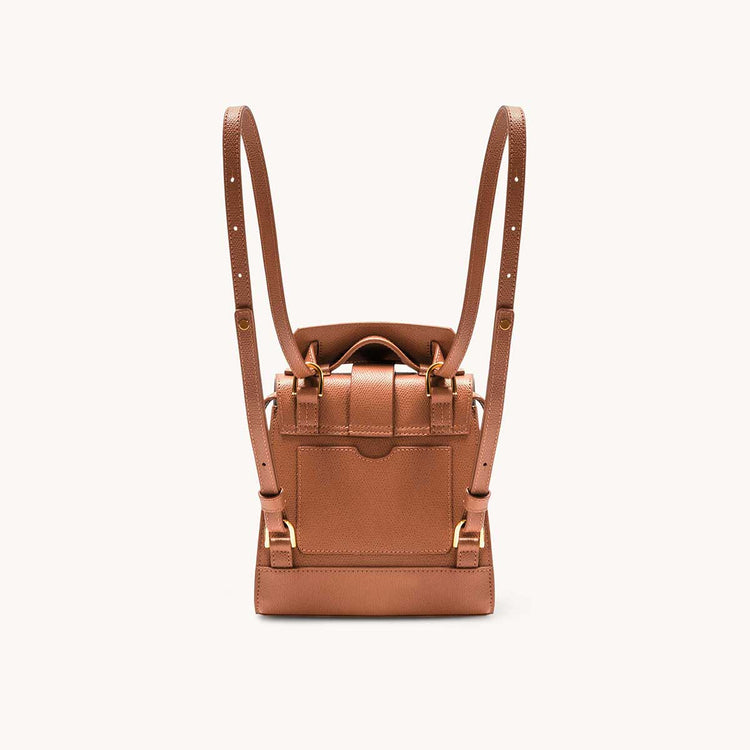 Mini Alunna Bag Pebbled Chestnut with Gold Hardware Back View