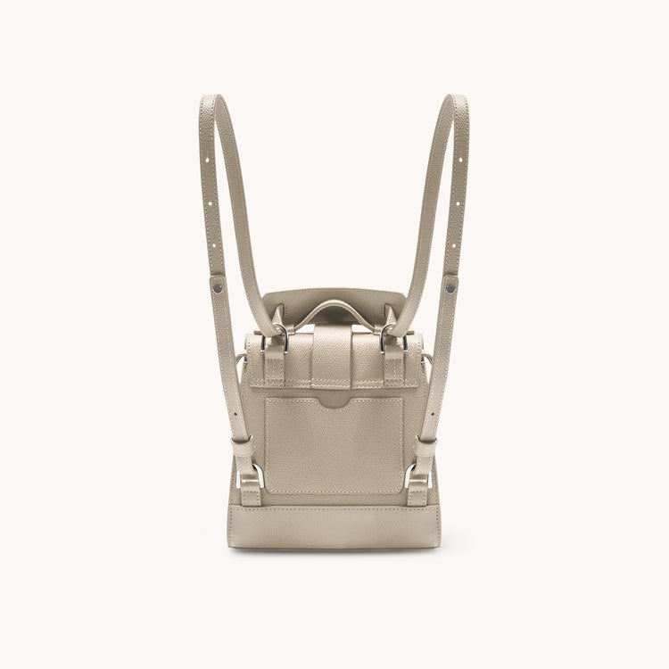 Mini Alunna Bag Pebbled Sand with Silver Hardware Back View