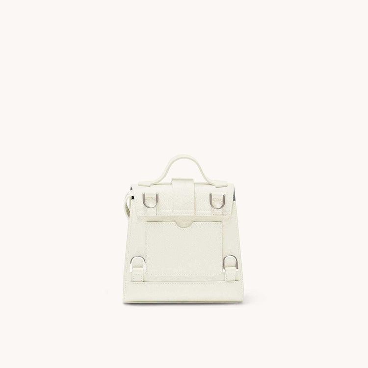 Mini Alunna Bag Pebbled Cream with Silver Hardware Back View Without Straps