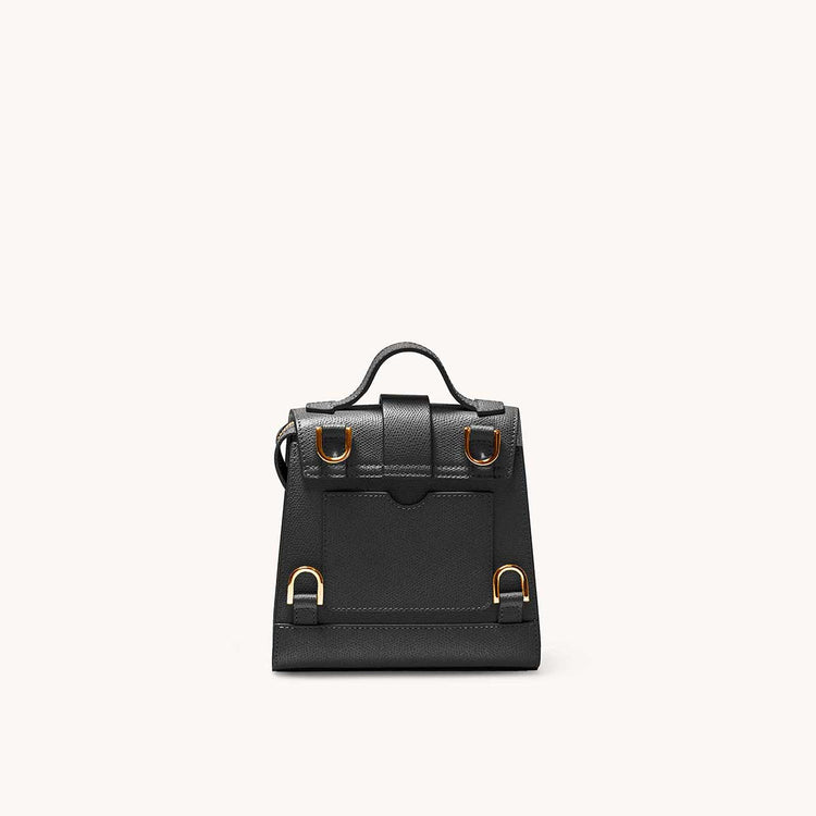 Mini Alunna Bag Pebbled Noir with Gold Hardware Back View Without Straps