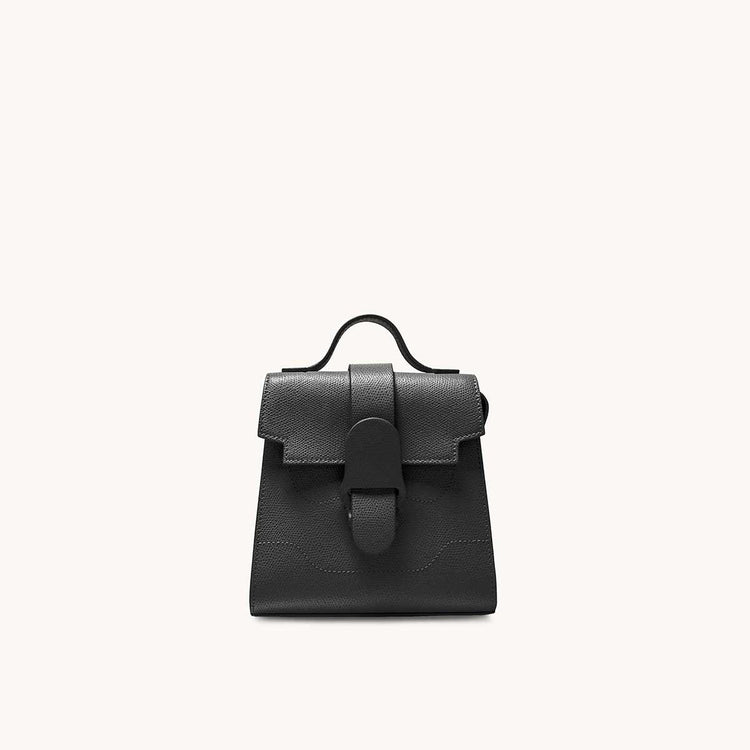 Mini Alunna Bag Pebbled Noir with Gold Hardware Front View