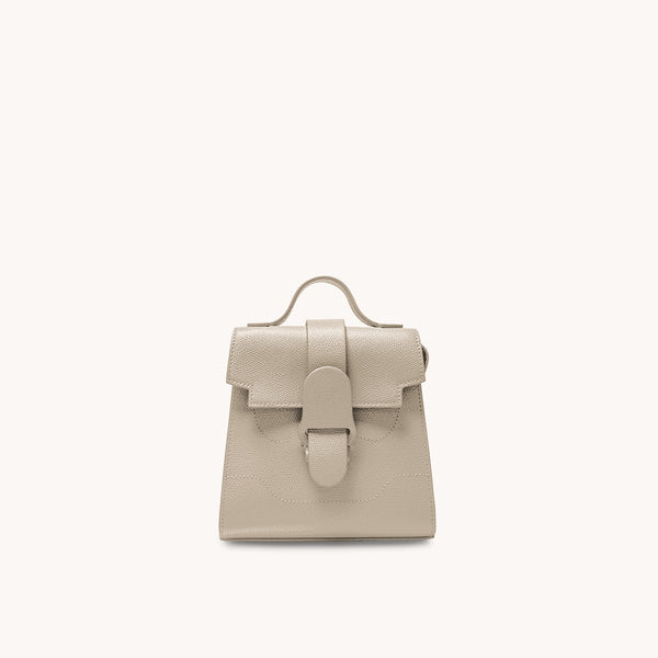 Mini Alunna Bag Pebbled Sand with Silver Hardware Front View