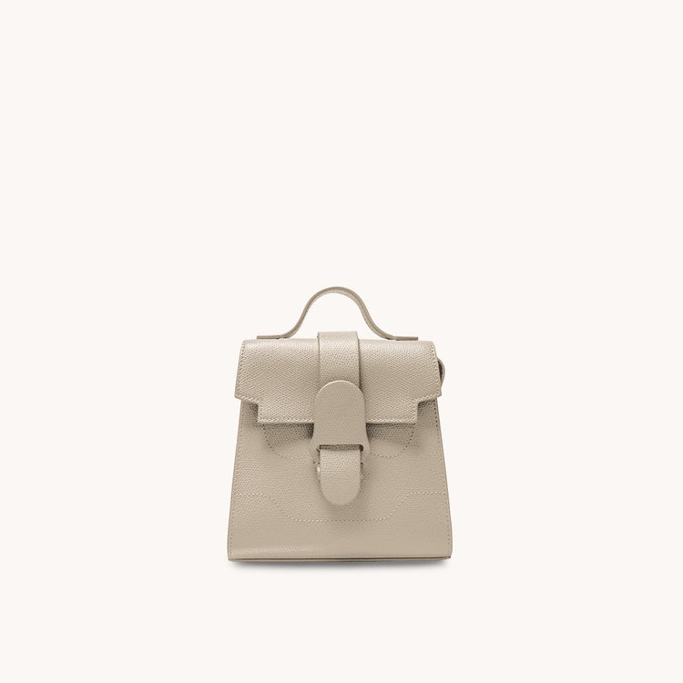 Mini Alunna Bag Pebbled Sand with Silver Hardware Front View