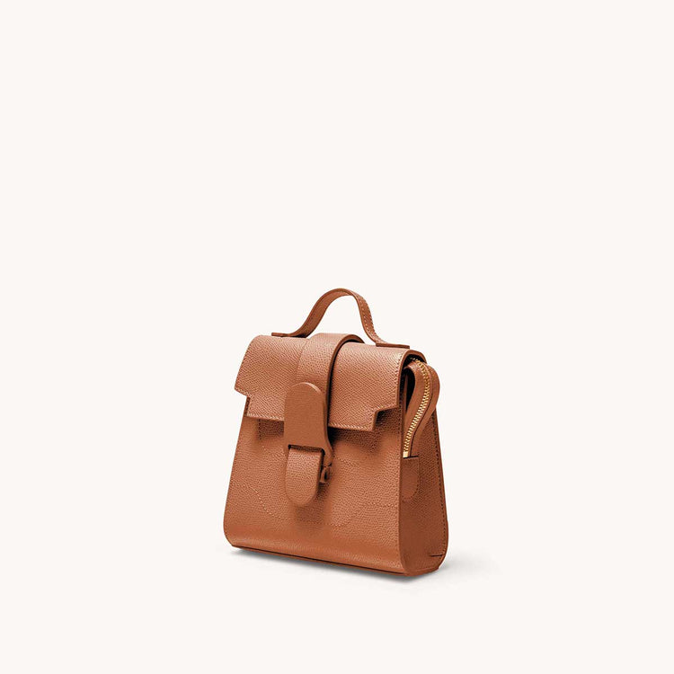 Mini Alunna Bag Pebbled Chestnut with Gold Hardware Side Angle View