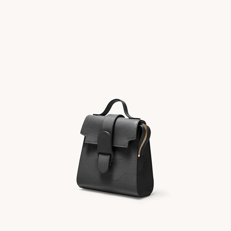 Mini Alunna Bag Pebbled Noir with Gold Hardware Side Angle View