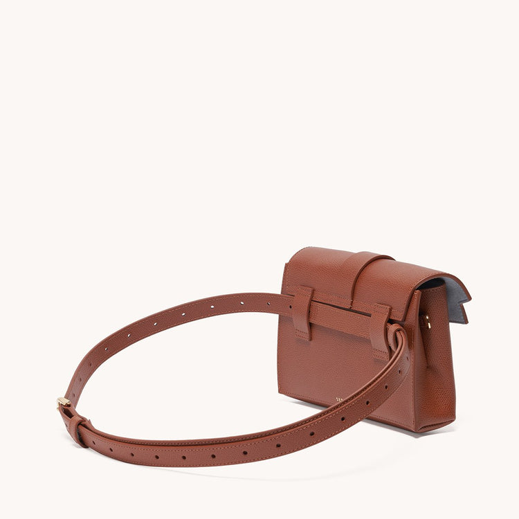 aria elevee belt bag pebbled walnut side view with strap