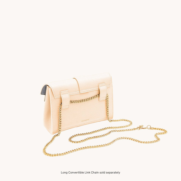 aria belt bag pebbled chablis side back view with gold chain