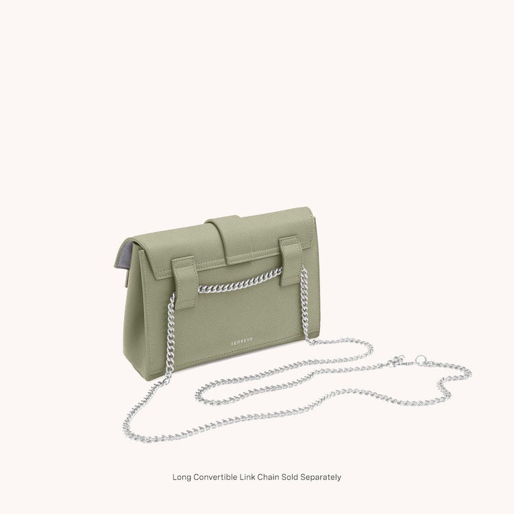aria belt bag pebbled sage back view with chain