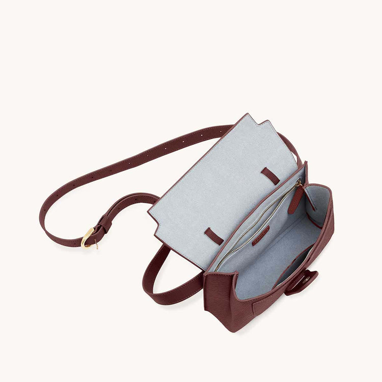 aria belt bag mimosa bordeaux top open view