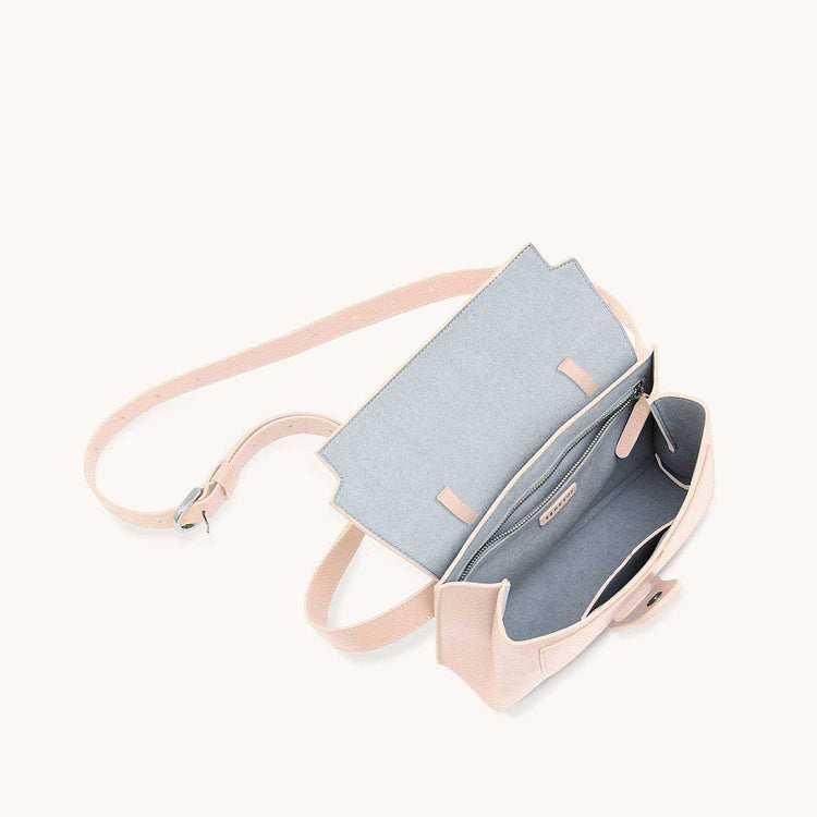 aria belt bag pebbled blush top view open