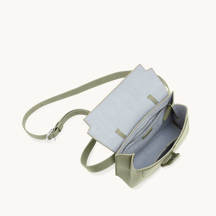 aria belt bag pebbled sage interior view
