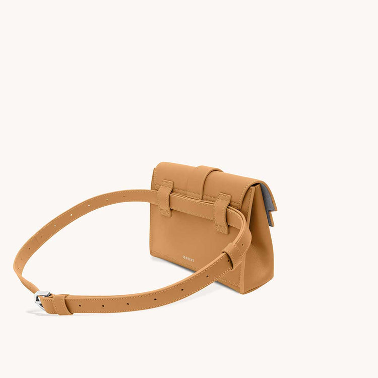 aria belt bag tan cactus leather side view