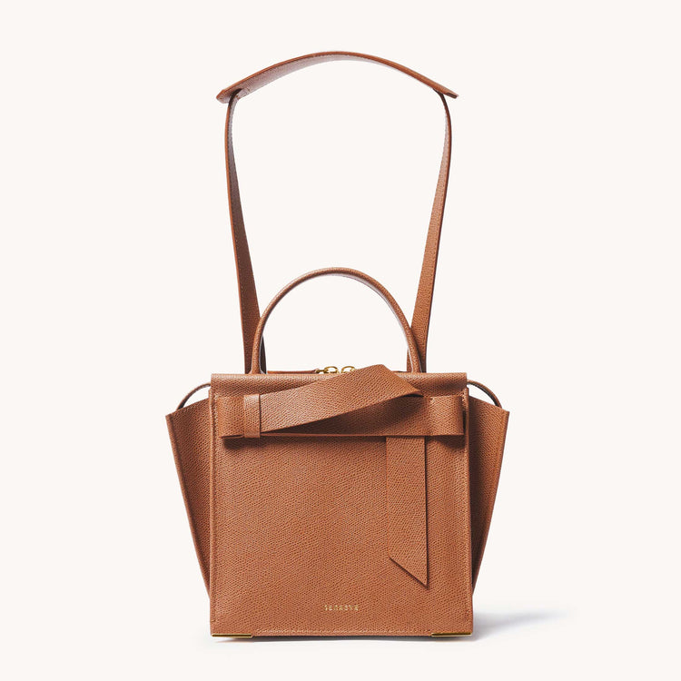 armonica bag pebbled chestnut front view with long strap