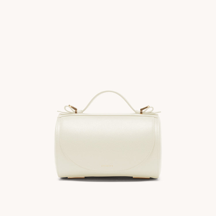 barrel bag pebbled cream front view