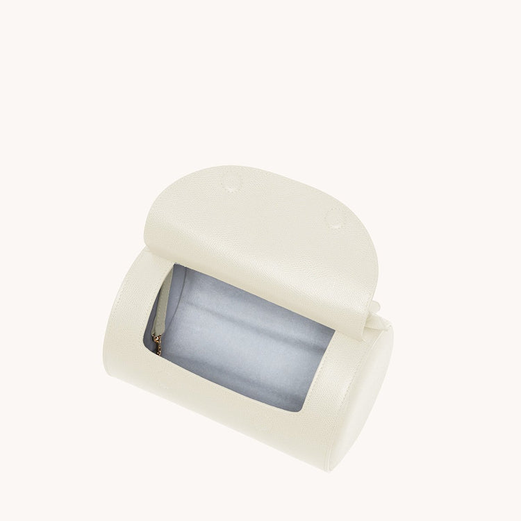 barrel bag pebbled cream interior view