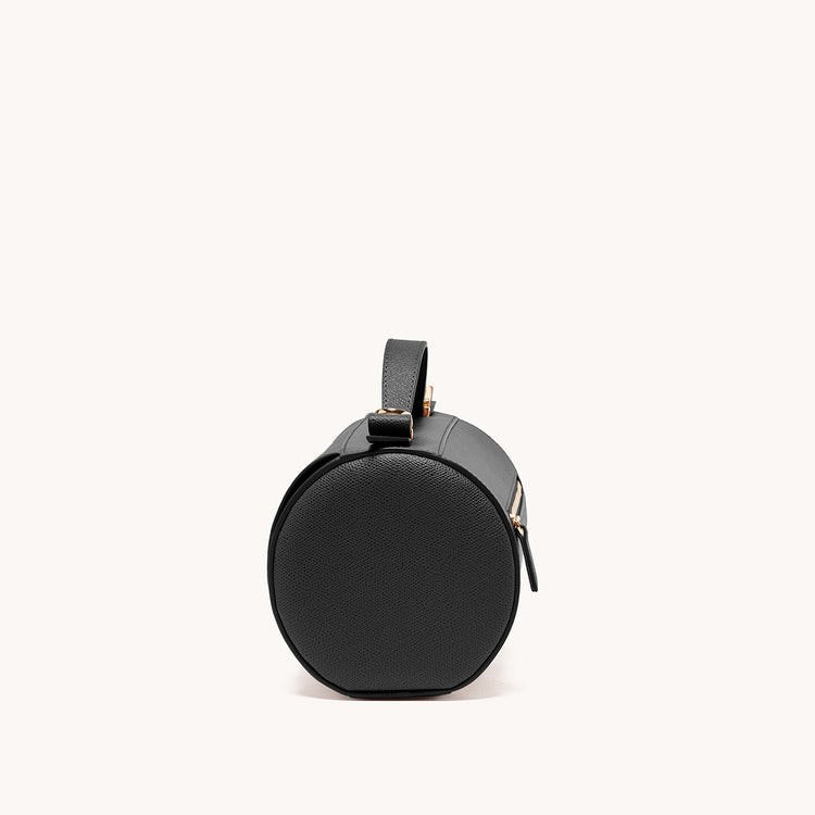 barrel bag pebbled noir side view