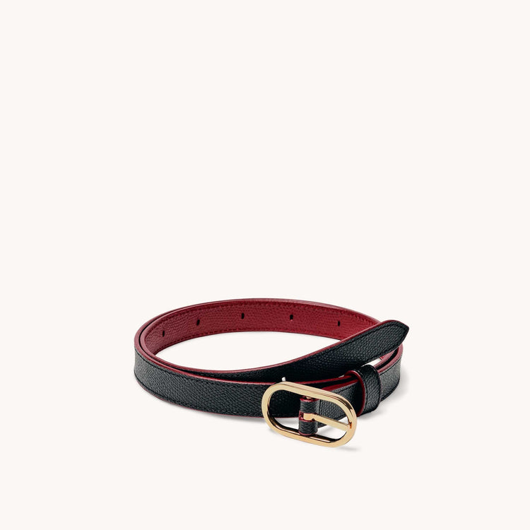 Reversible Shoulder Strap Colorblock Noir/Merlot with Gold Hardware in a Double Loop