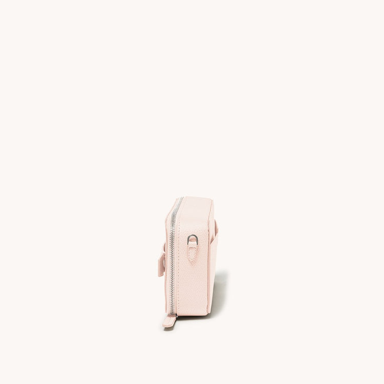 convertible jewelry box bag in pebbled blush side view