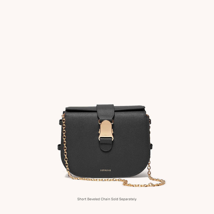cadence crossbody pebbled noir front view with gold chain
