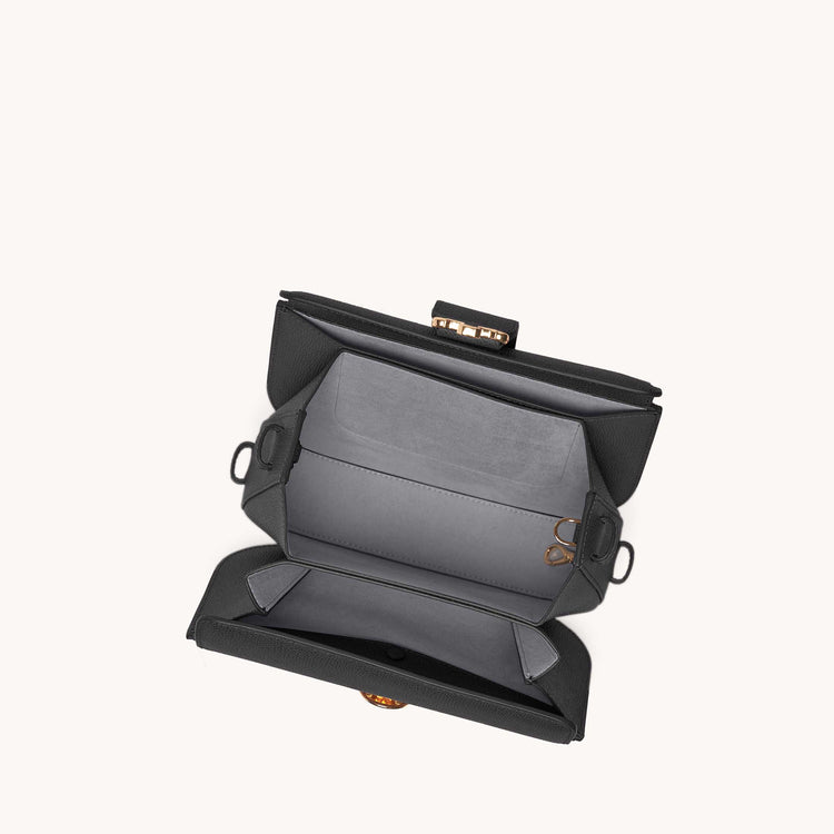 Senreve Cadence Leather Crossbody Shoulder Bag in Black/gold/ Adj Strap
