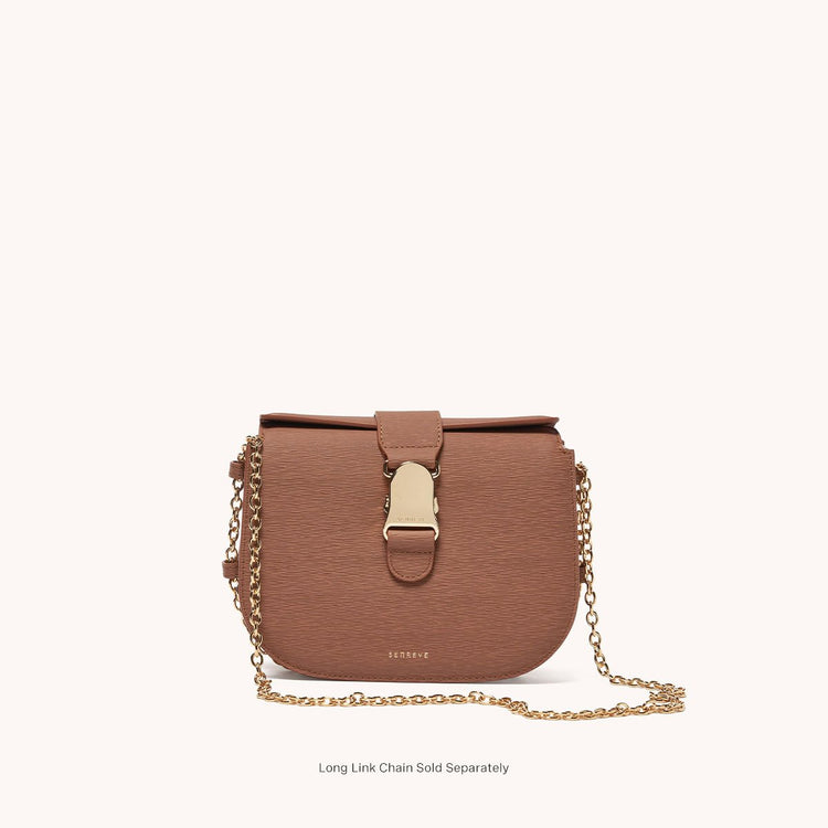 cadence crossbody vegan terra savanna front view with gold chain