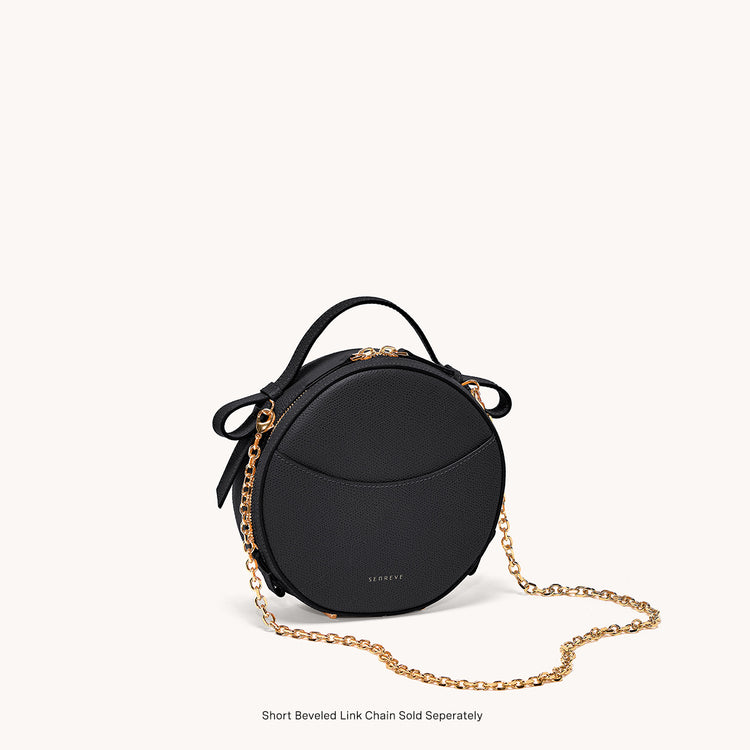 circa bag pebbled noir side view with gold chain