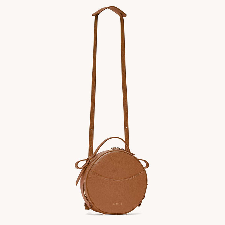 circa bag pebbled chestnut side view with long strap