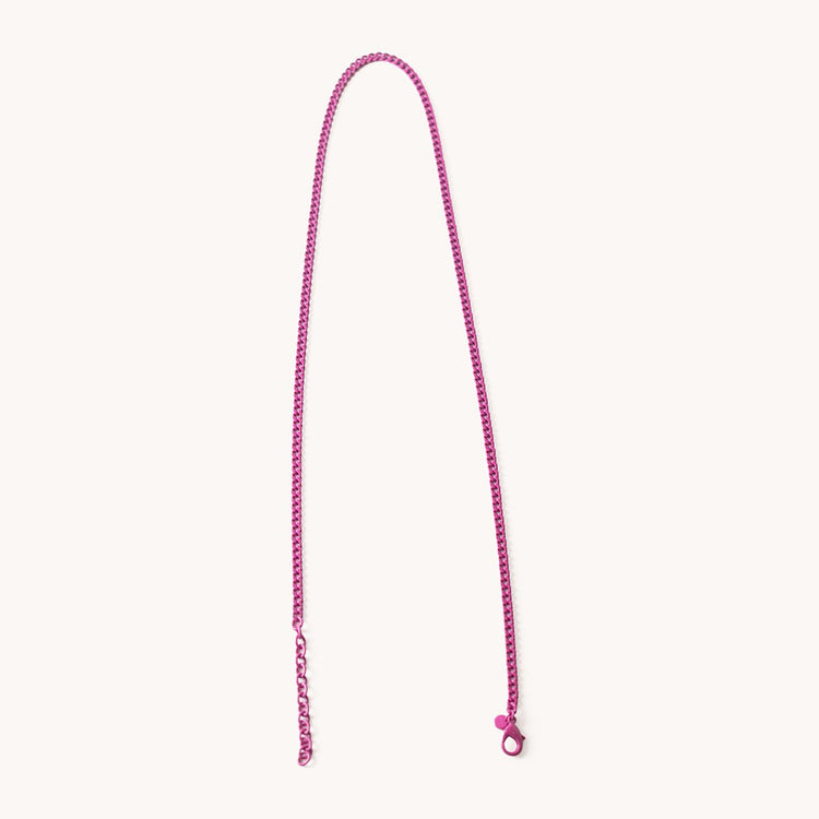 flat long convertible chain enamel coated aluminum barbiecore pink over head view