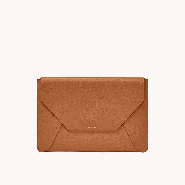 envelope laptop sleeve pebbled chestnut front view