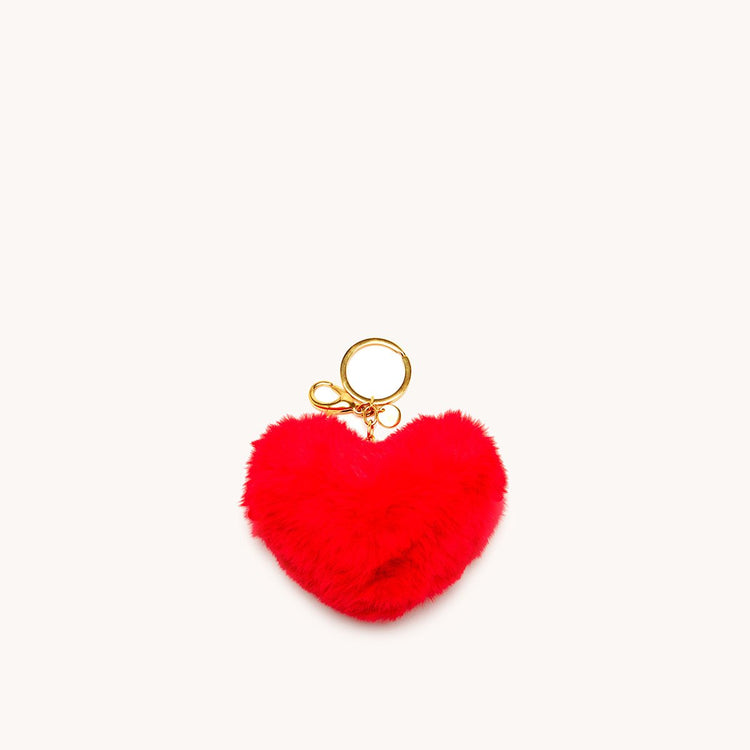 Faux-fur lucky keychain in ruby front view.