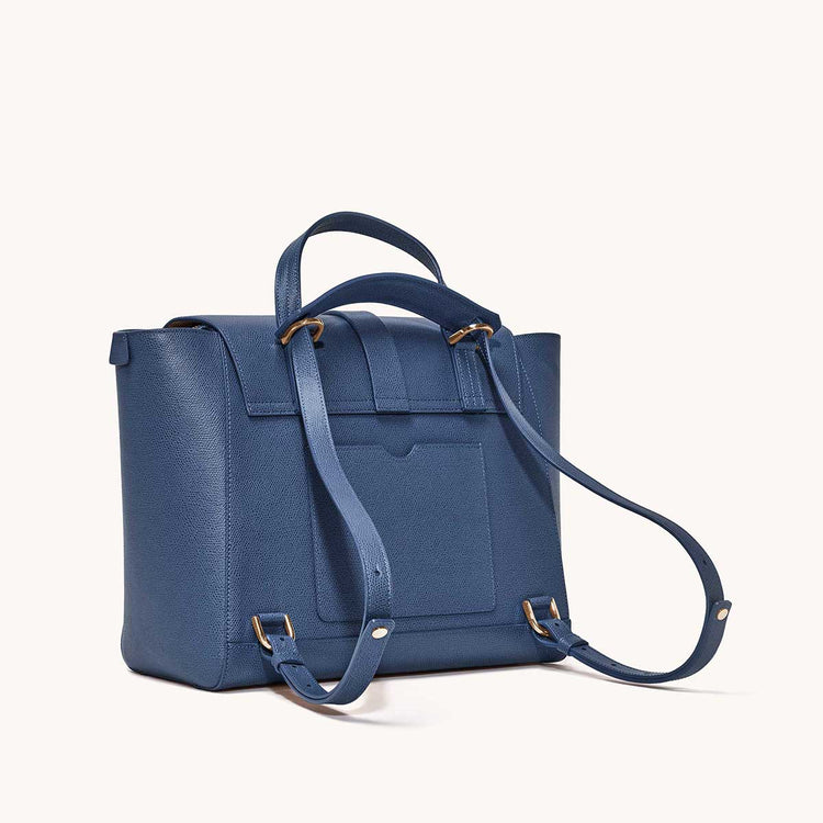 Maestra Bag Pebbled Marine with Gold Hardware Back View