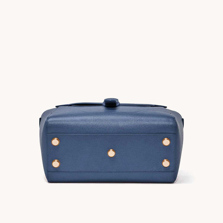 Maestra Bag Pebbled Marine with Gold Hardware Base View with "Feet"