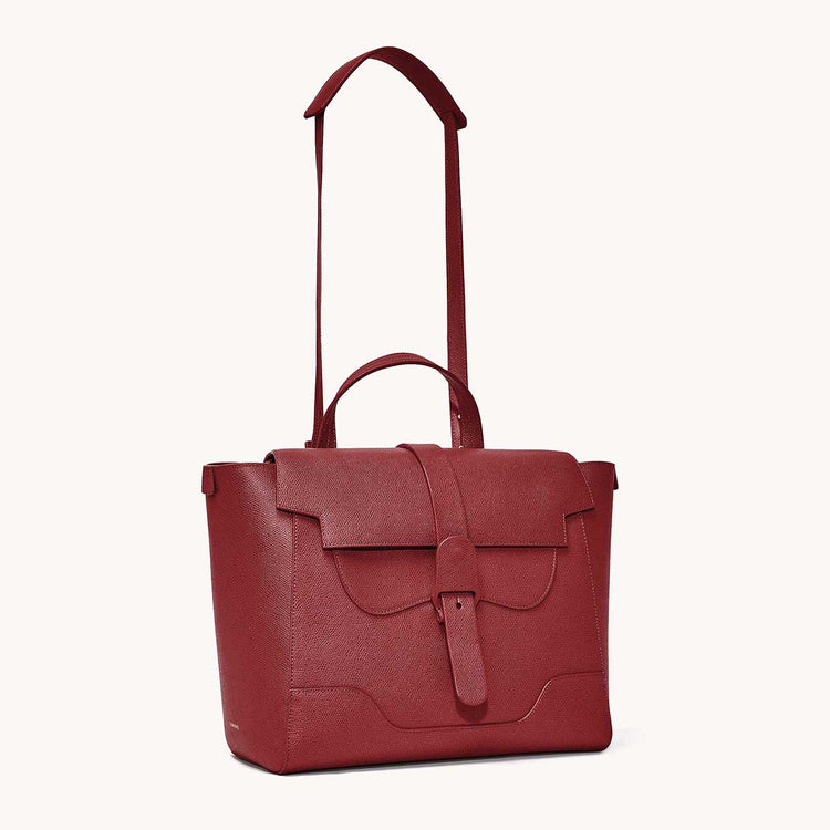 Maestra Bag Pebbled Merlot with Gold Hardware Quarter Angle to Front View