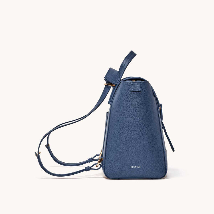 Maestra Bag Pebbled Marine with Gold Hardware Side View
