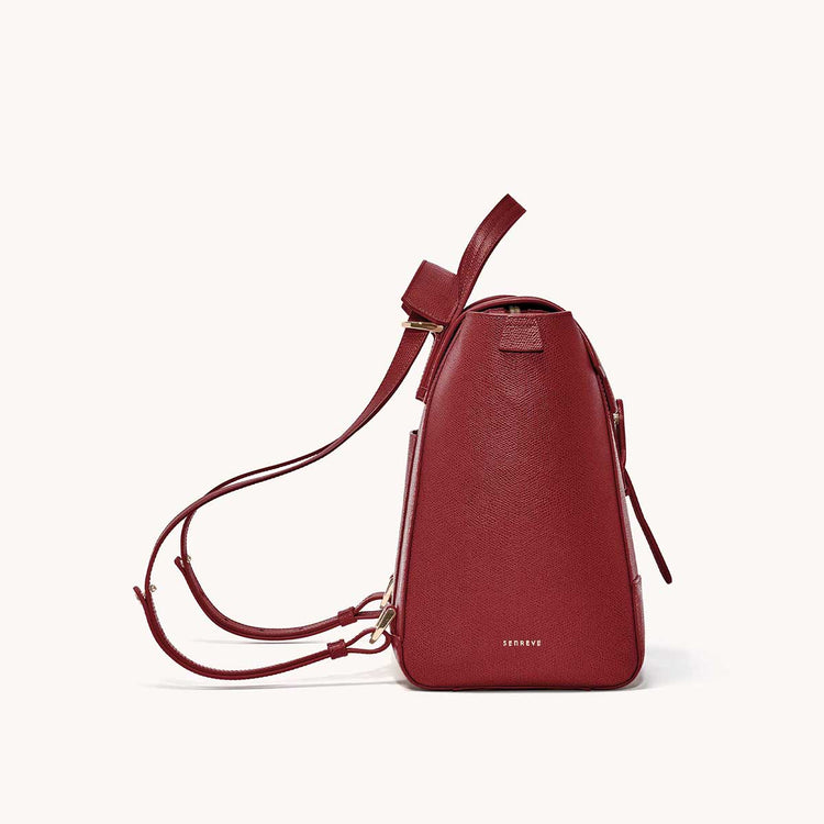 Maestra Bag Pebbled Merlot with Gold Hardware Side View
