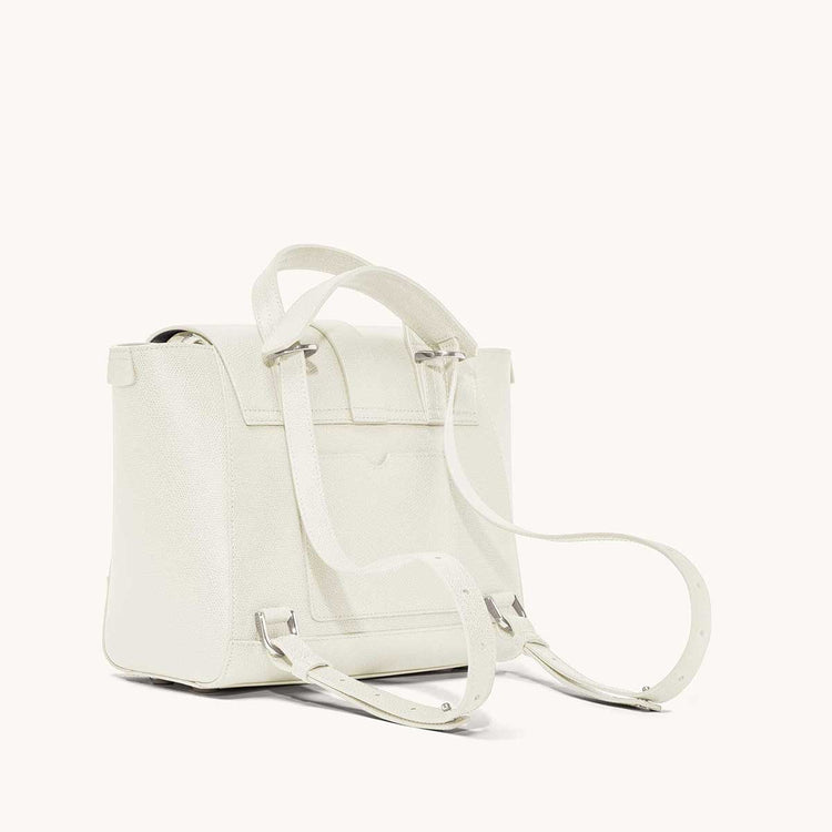 Midi Maestra Bag Pebbled Cream with Silver Hardware Back View