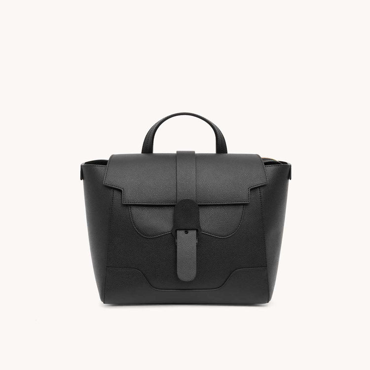 Midi Maestra Bag Pebbled Noir with Gold Hardware Front View