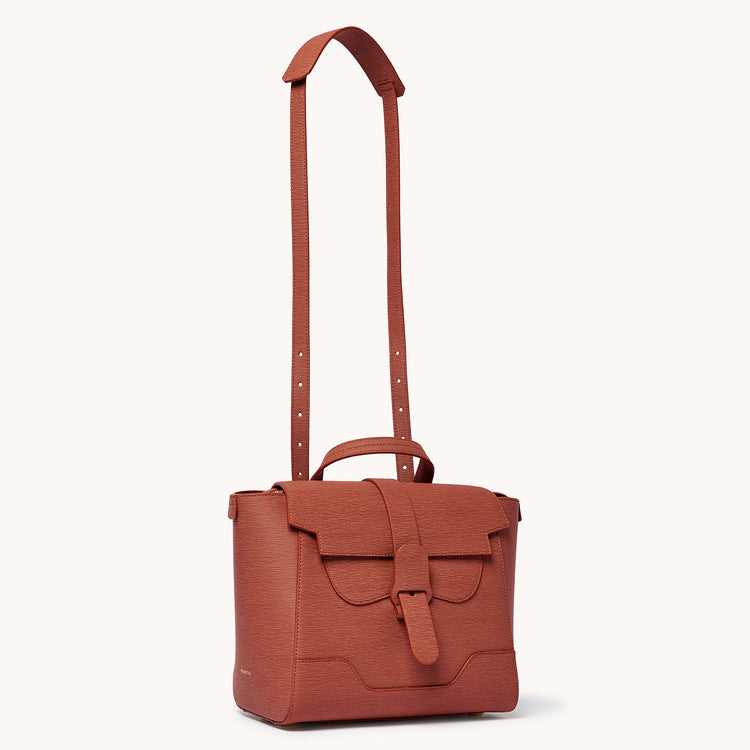 Midi Maestra Bag Vegan Terra Canyon with Gold Hardware Front View with Long Strap