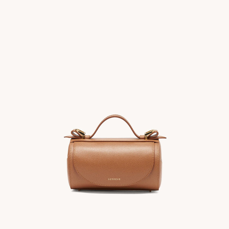 Mini Barrel Bag Pebbled Chestnut with Gold Hardware Front